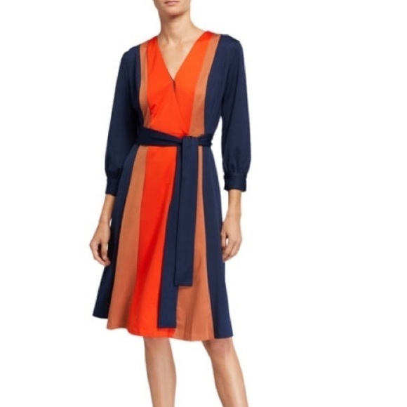 Neiman Marcus Color Block Draped Knee Length Dress - Picture 1 of 9
